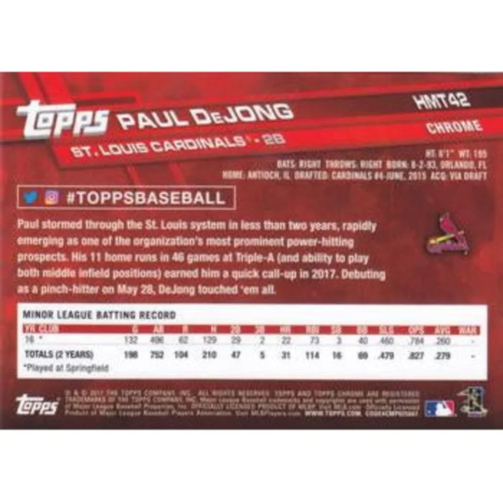 2017 Topps Chrome Update Paul DeJongÂ RC HMT42 St. Louis Cardinals
